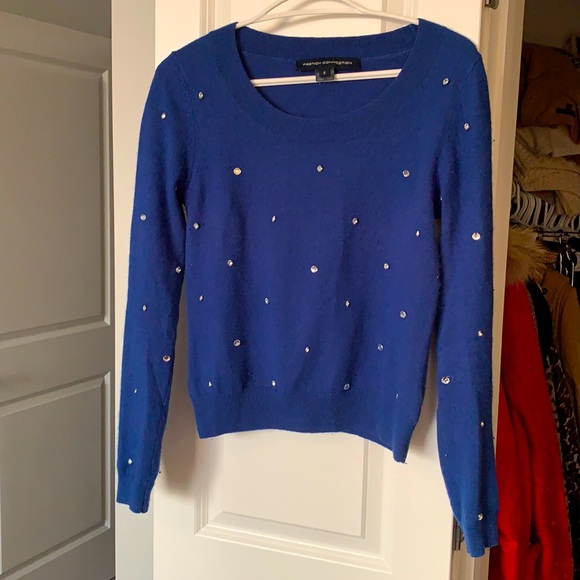 French Connection Sweaters - French Connection Royal Blue Angora studded sweater